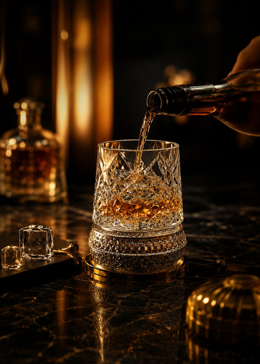 WhiskyOrbit rotating whisky glass with whisky being poured