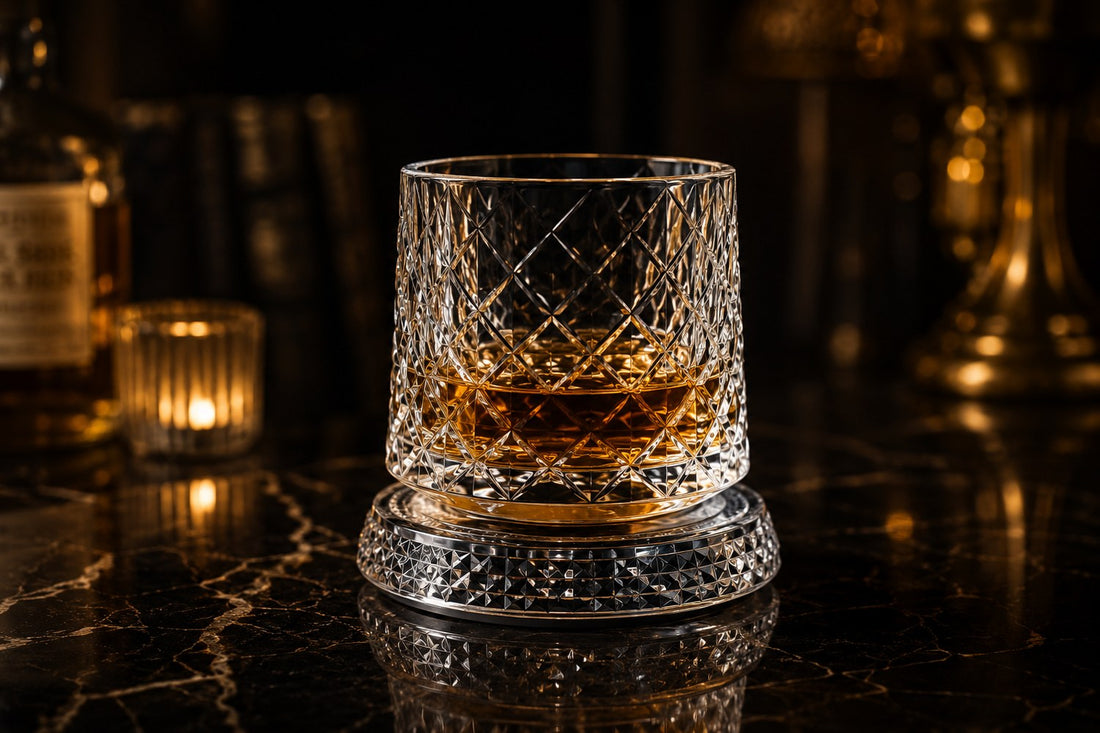 WhiskyOrbit crystal cut whisky glass on marble